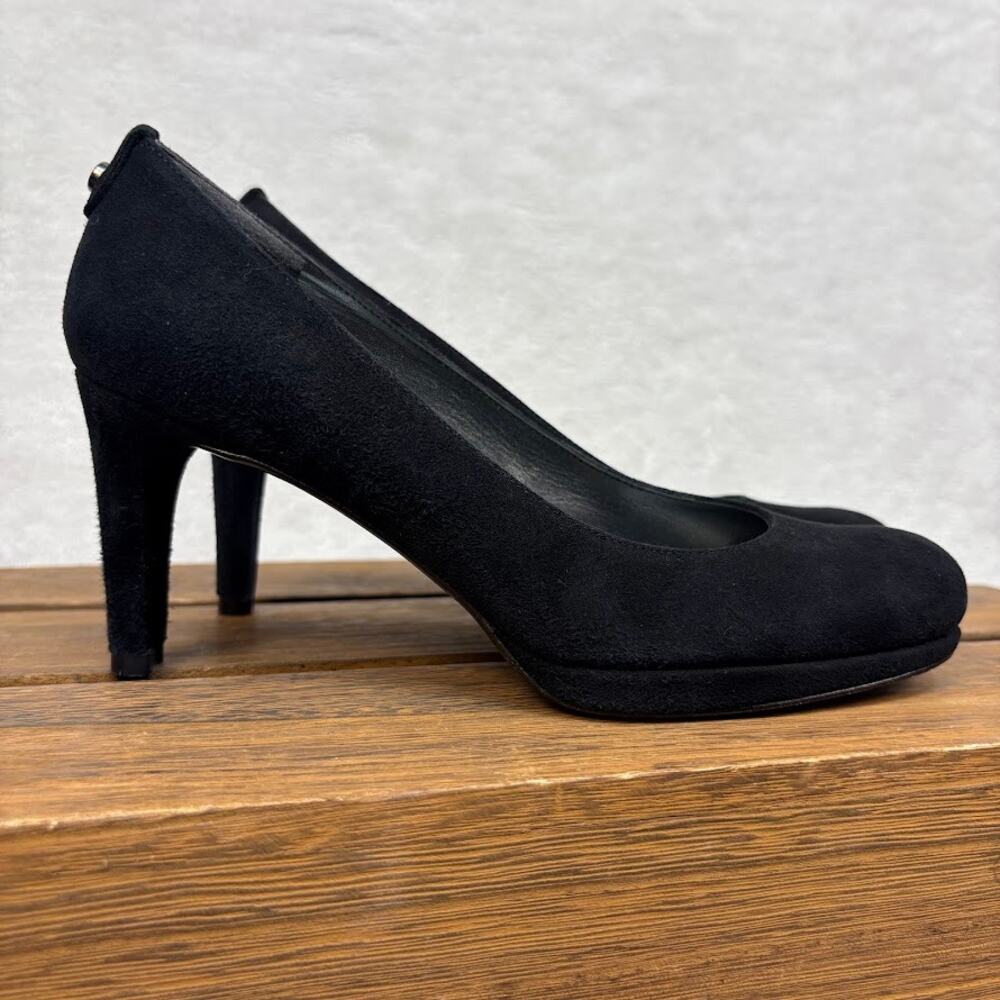 Stuart Weitzman Pumps Black Suede Almond-Toe Mini Platform Heels Women's Size 7M